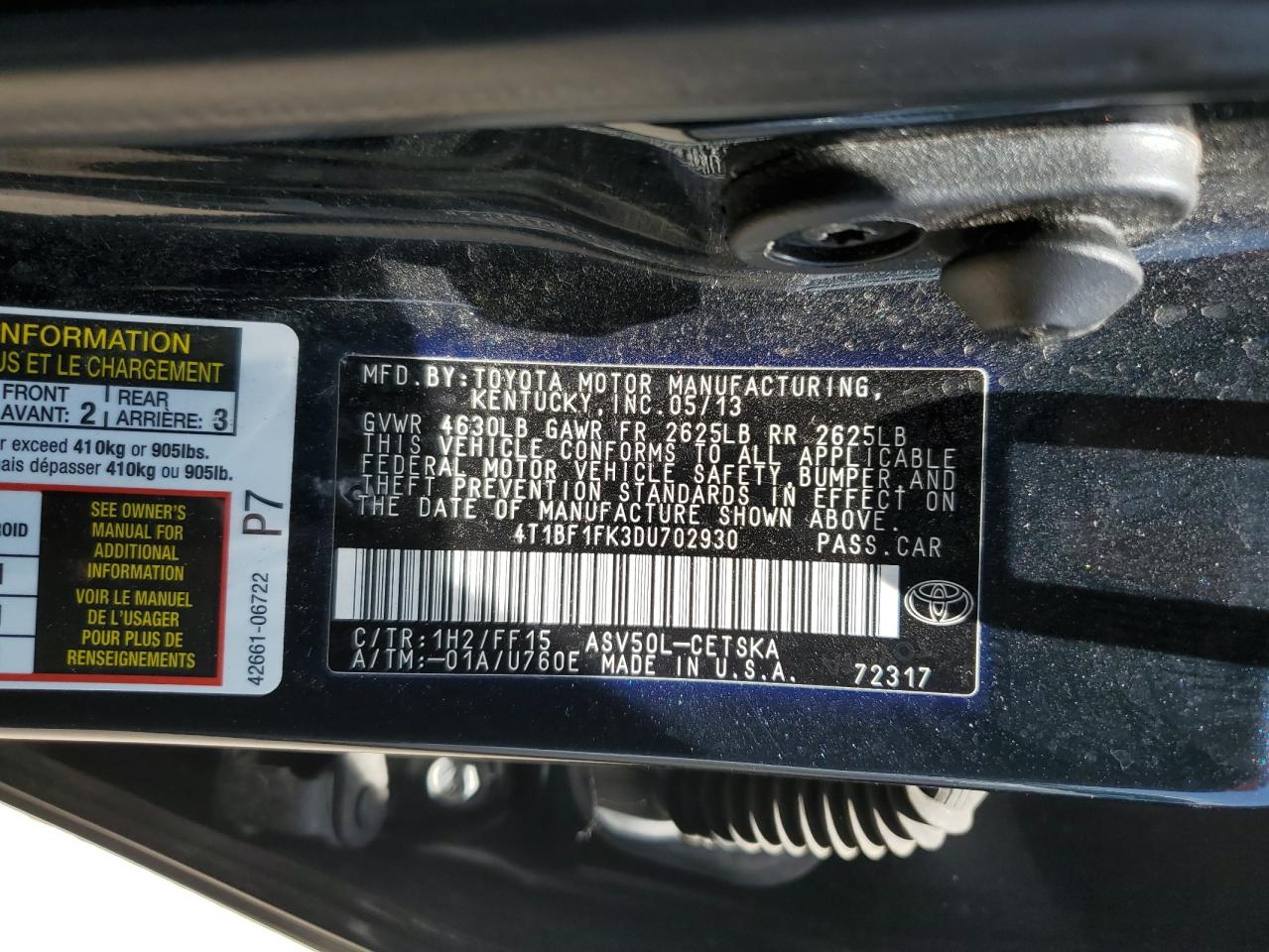 4T1BF1FK3DU702930 2013 Toyota Camry L