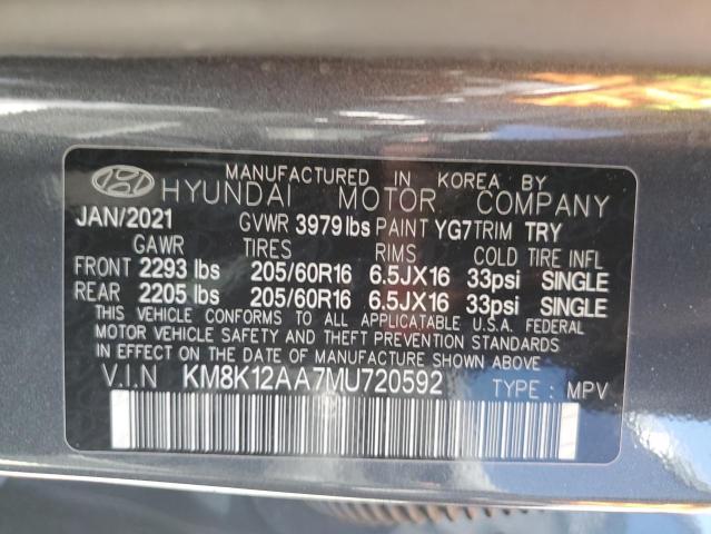 2021 Hyundai Kona Se VIN: KM8K12AA7MU720592 Lot: 58264644