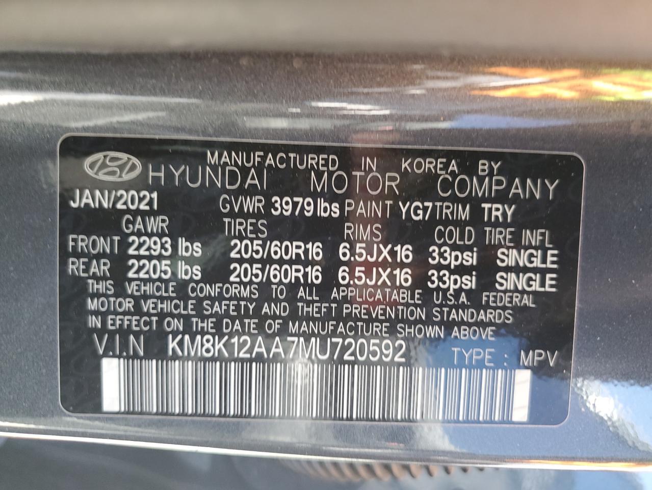 KM8K12AA7MU720592 2021 Hyundai Kona Se