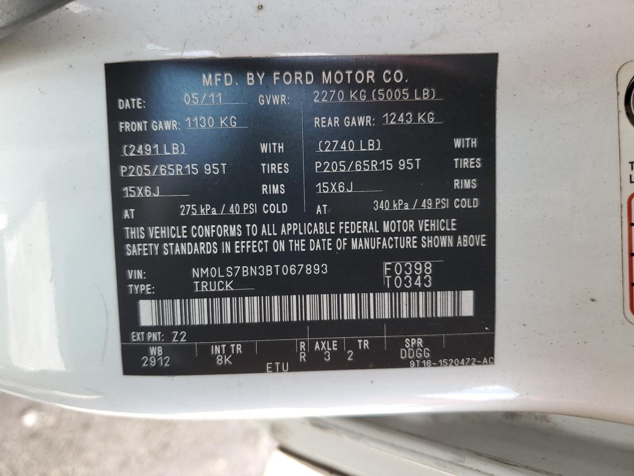 NM0LS7BN3BT067893 2011 Ford Transit Connect Xlt