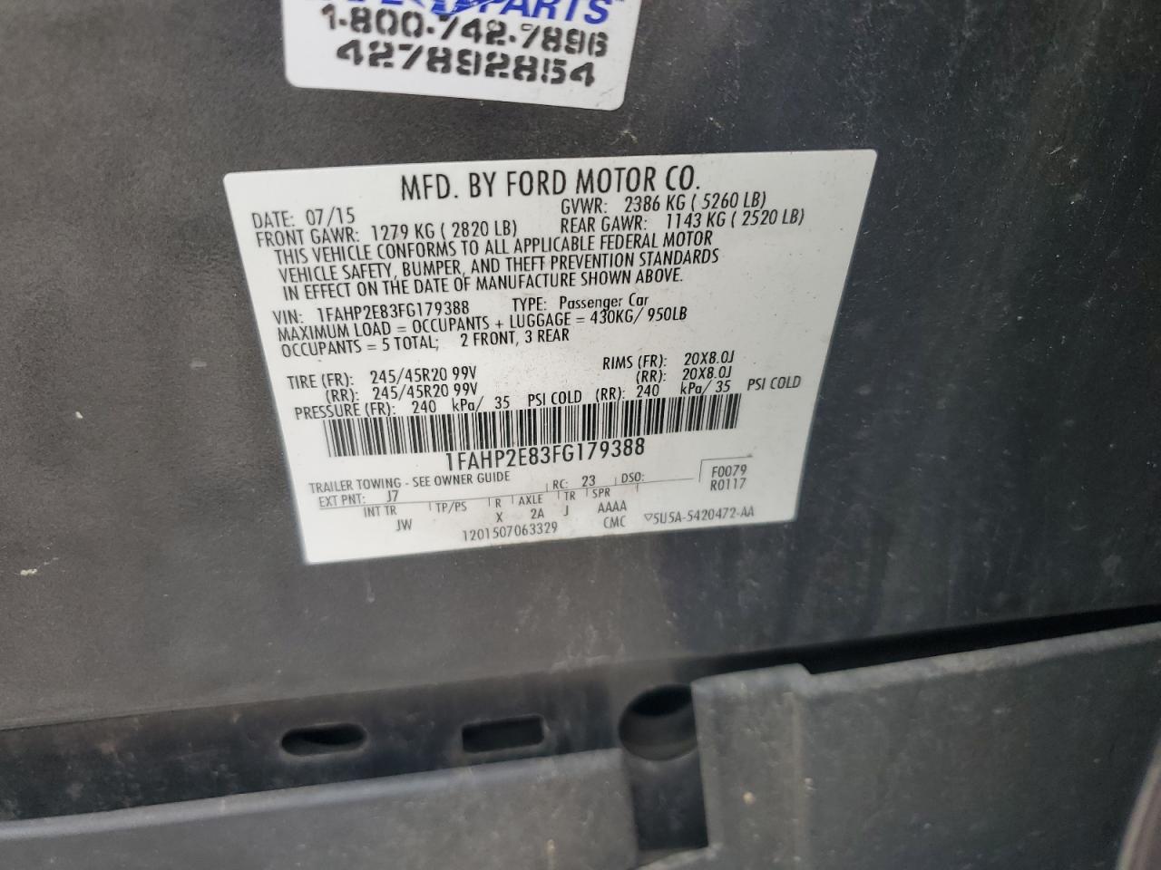 1FAHP2E83FG179388 2015 Ford Taurus Sel