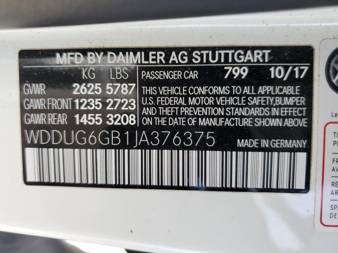 WDDUG6GB1JA376375 2018 Mercedes-Benz S 450