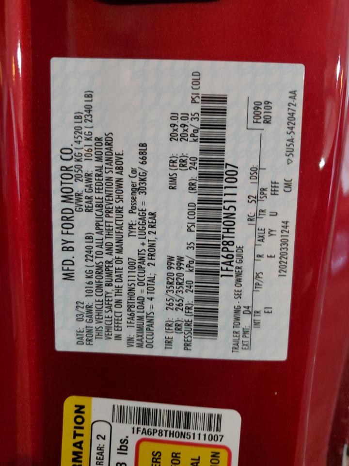 1FA6P8TH0N5111007 2022 Ford Mustang