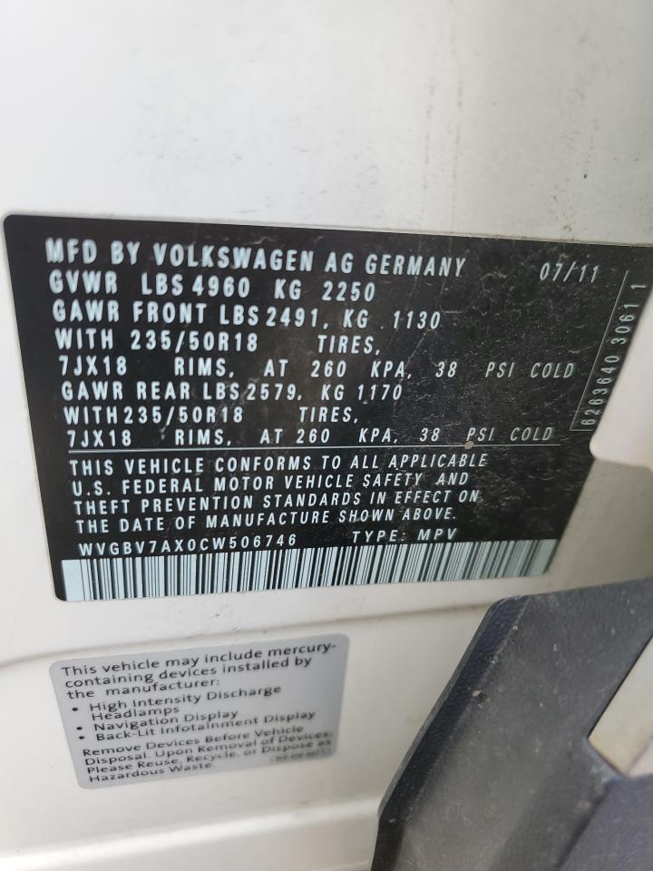 WVGBV7AX0CW506746 2012 Volkswagen Tiguan S