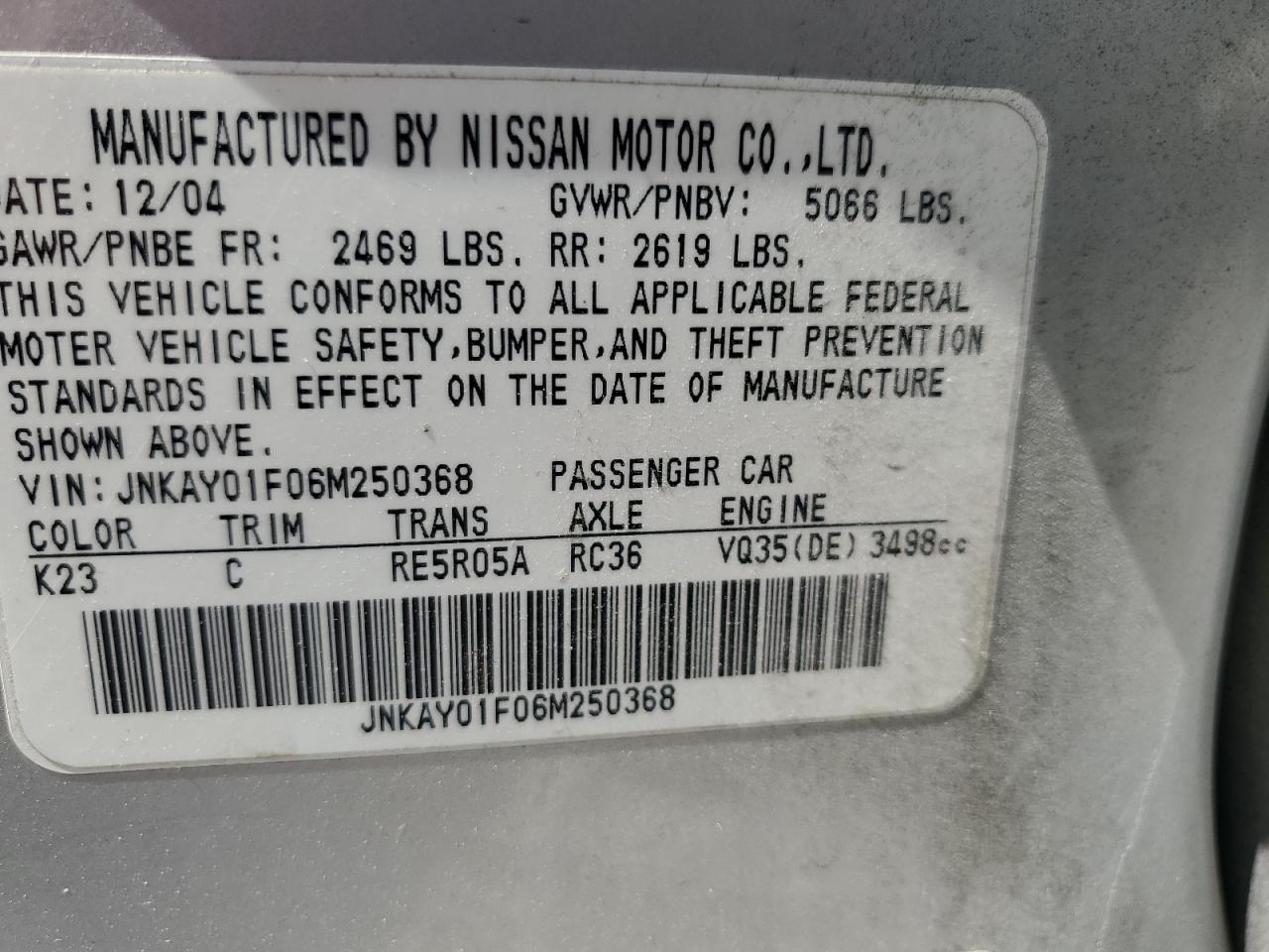 JNKAY01F06M250368 2006 Infiniti M35 Base