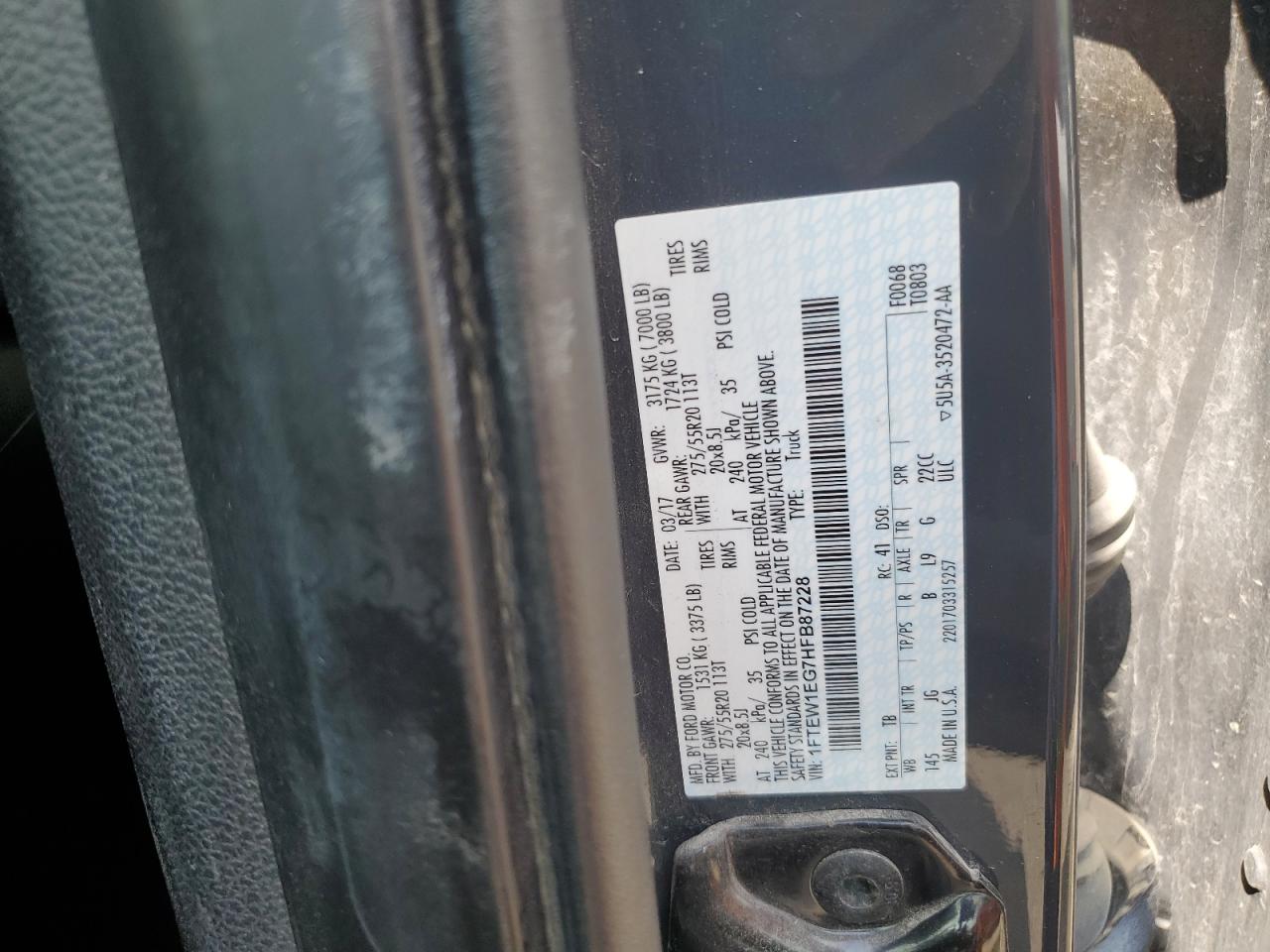 1FTEW1EG7HFB87228 2017 Ford F150 Supercrew