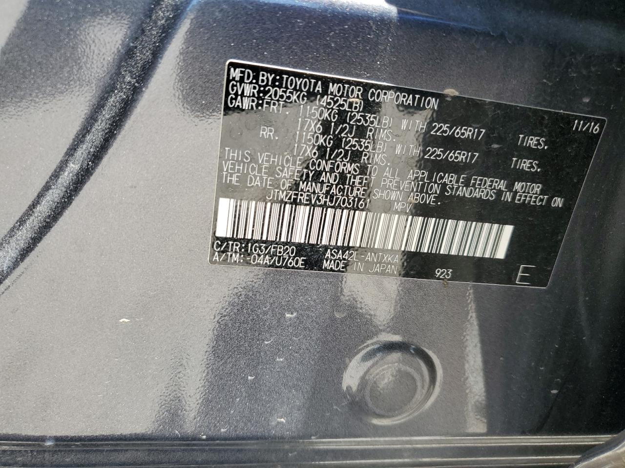 JTMZFREV3HJ703161 2017 Toyota Rav4 Le