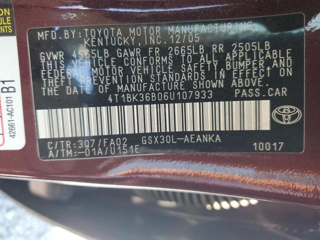 2006 Toyota Avalon Xl VIN: 4T1BK36B06U107933 Lot: 60683534