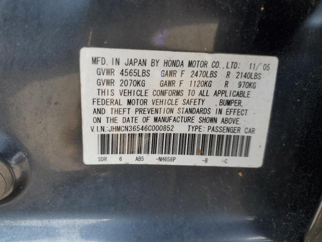 2006 Honda Accord Hybrid VIN: JHMCN36546C000852 Lot: 58925684