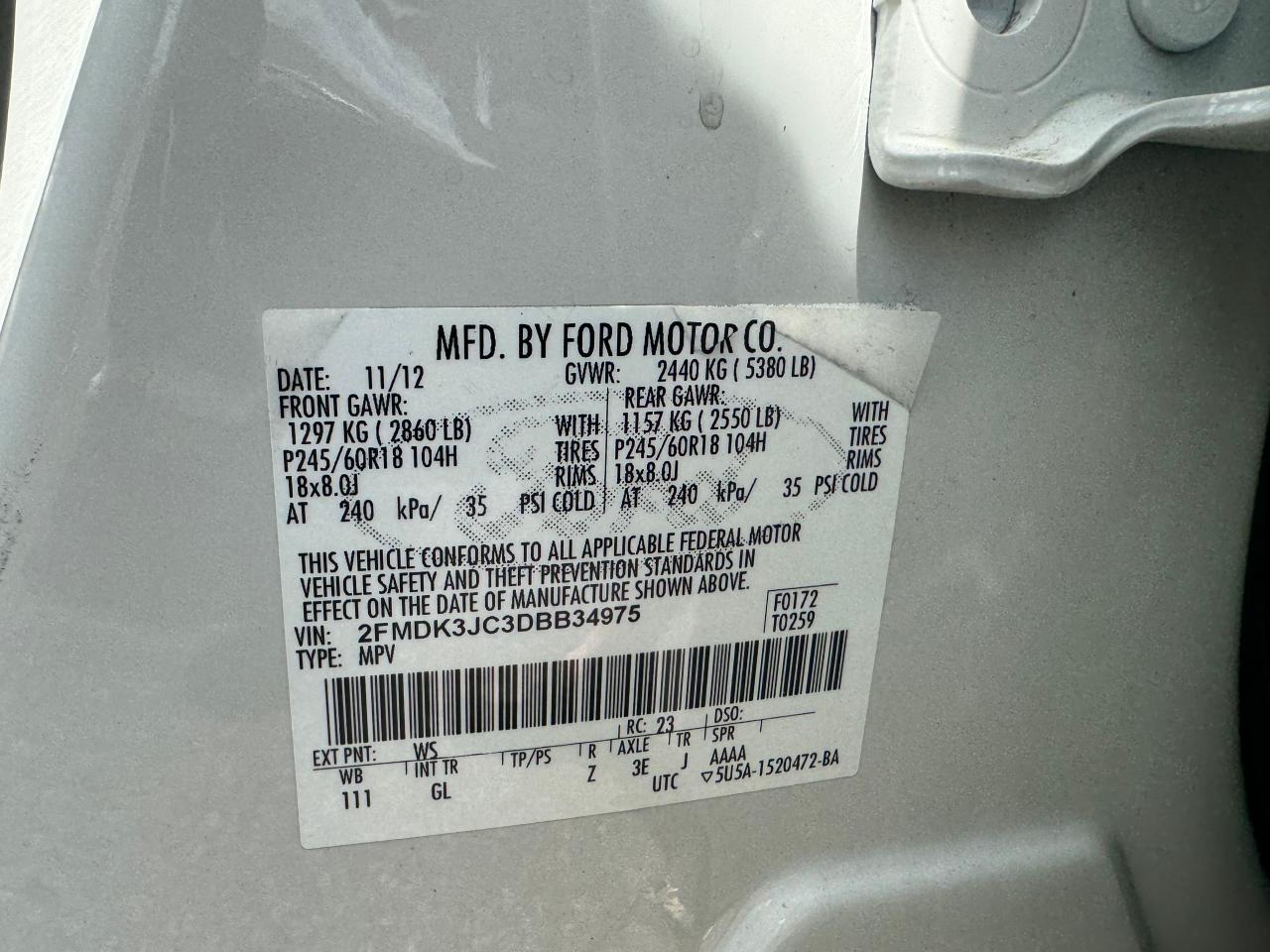 2013 Ford Edge Sel vin: 2FMDK3JC3DBB34975