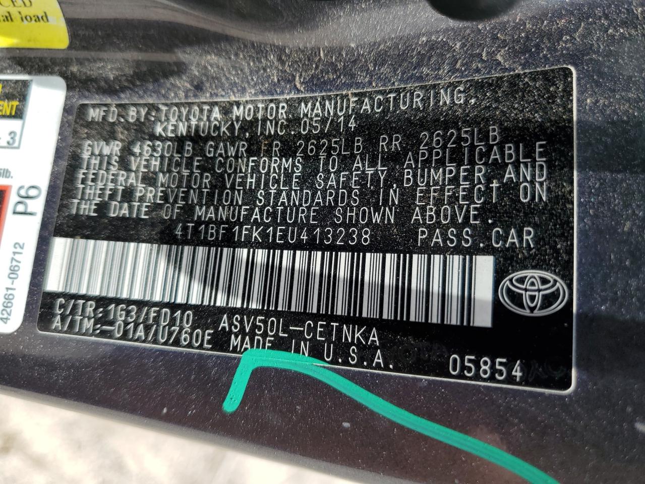 4T1BF1FK1EU413238 2014 Toyota Camry L