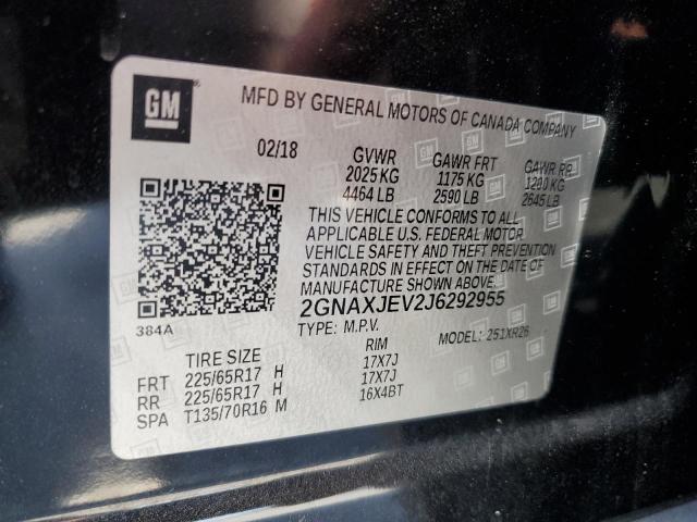 2018 Chevrolet Equinox Lt VIN: 2GNAXJEV2J6292955 Lot: 57486044