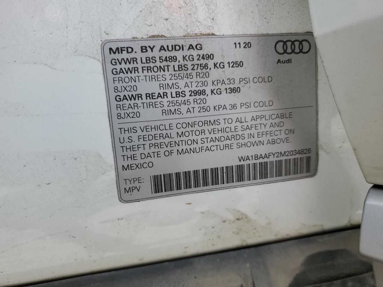 WA1BAAFY2M2034826 2021 Audi Q5 Premium Plus