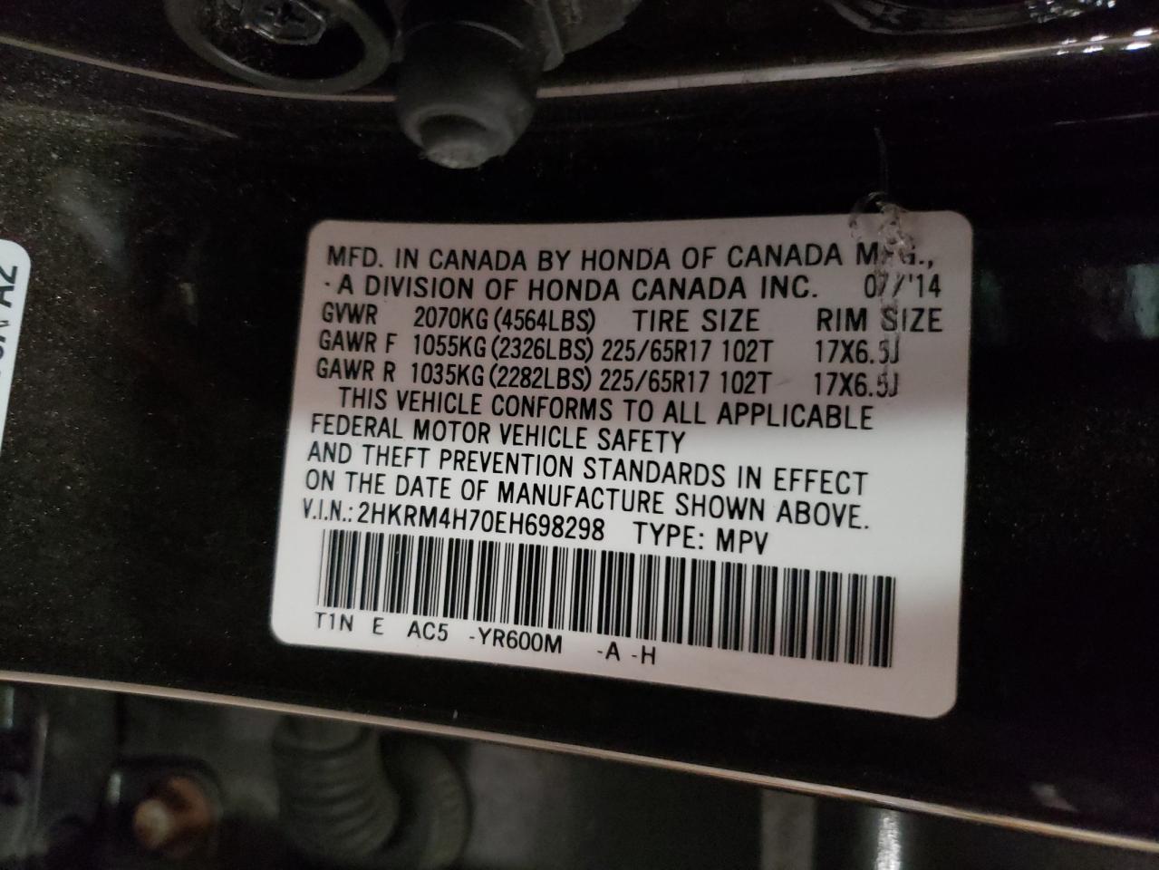 2HKRM4H70EH698298 2014 Honda Cr-V Exl