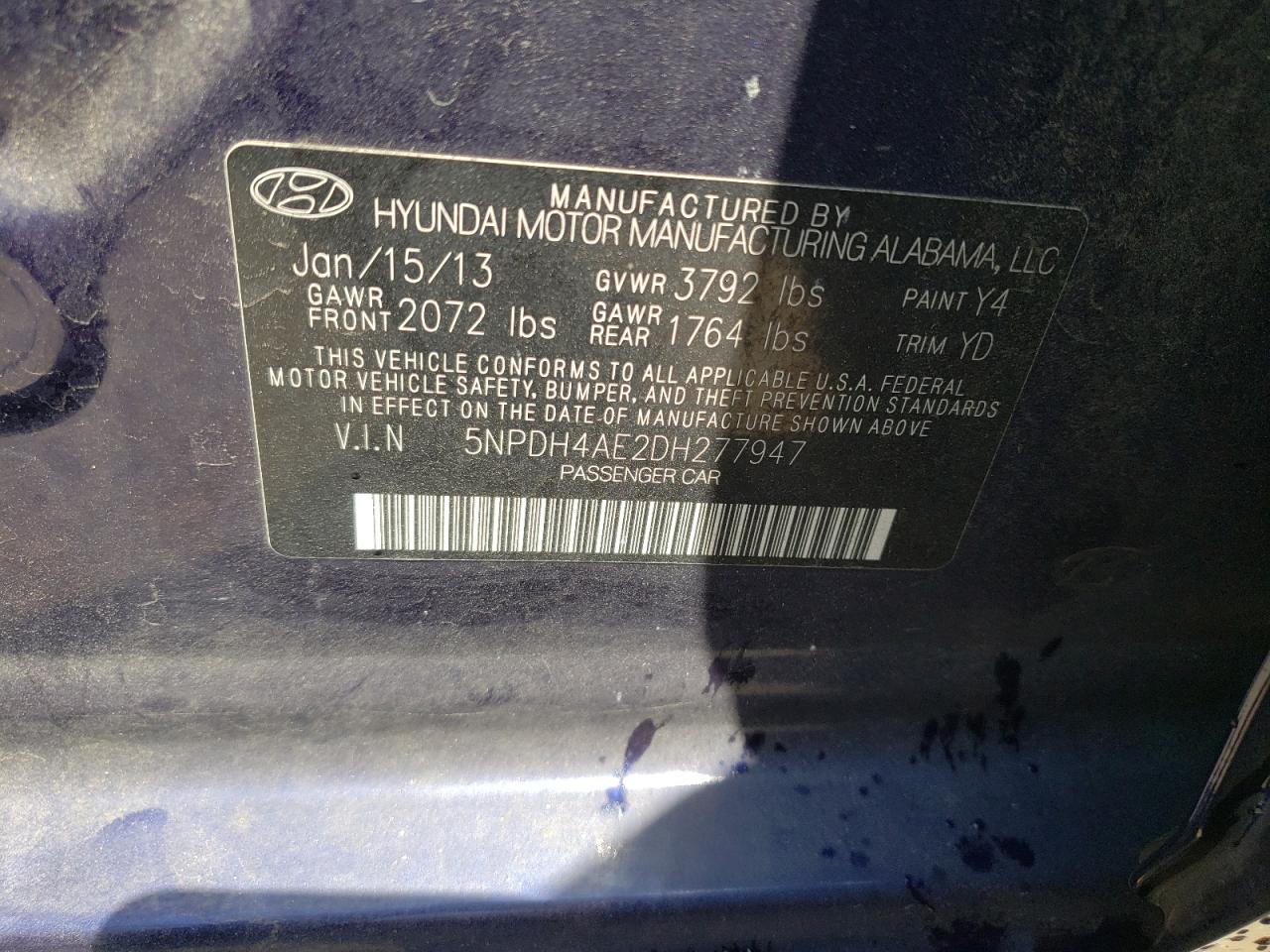 5NPDH4AE2DH277947 2013 Hyundai Elantra Gls