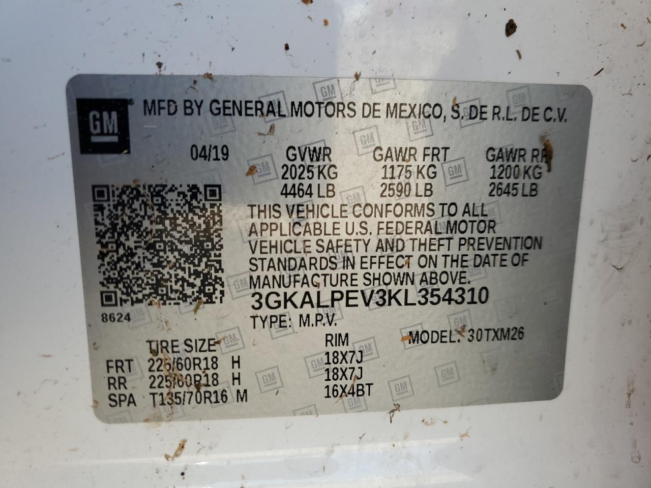 3GKALPEV3KL354310 2019 GMC Terrain Slt