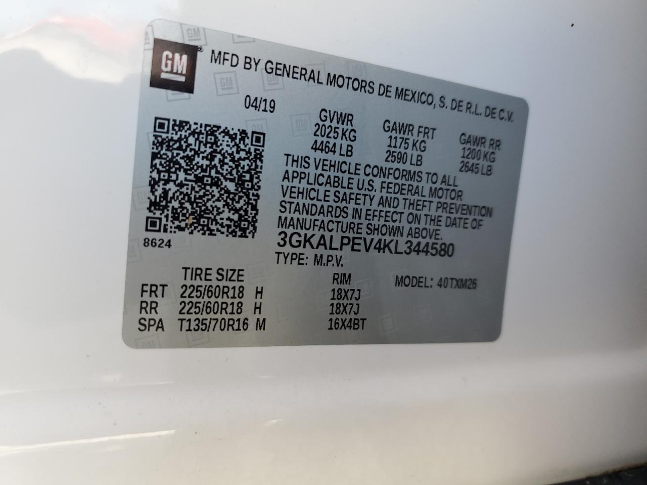 3GKALPEV4KL344580 2019 GMC Terrain Slt