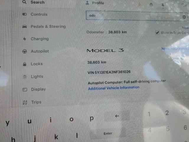 2020 TESLA 3 5YJ3E1EA3NF361026