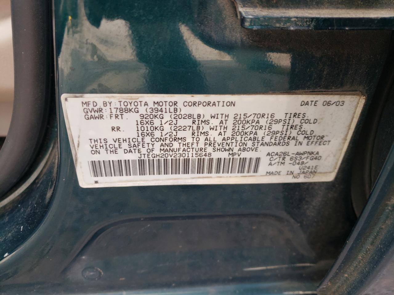 JTEGH20V230115648 2003 Toyota Rav4