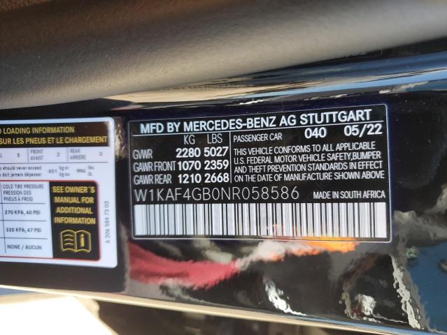 2022 Mercedes-Benz C 300 VIN: W1KAF4GB0NR058586 Lot: 57418104