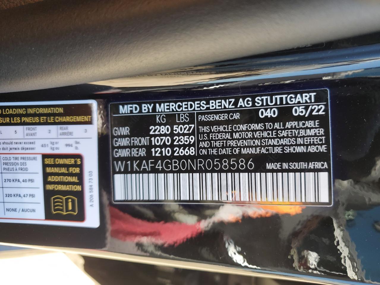 W1KAF4GB0NR058586 2022 Mercedes-Benz C 300