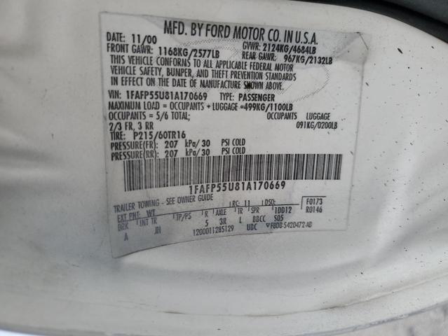 2001 Ford Taurus Ses VIN: 1FAFP55U81A170669 Lot: 61295864