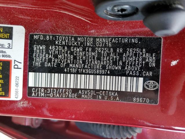 VIN 4T1BF1FK9GU589974 2016 Toyota Camry, LE no.12