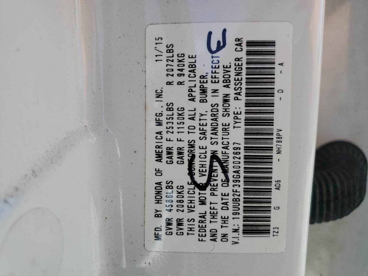 19UUB2F39GA002697 2016 Acura Tlx