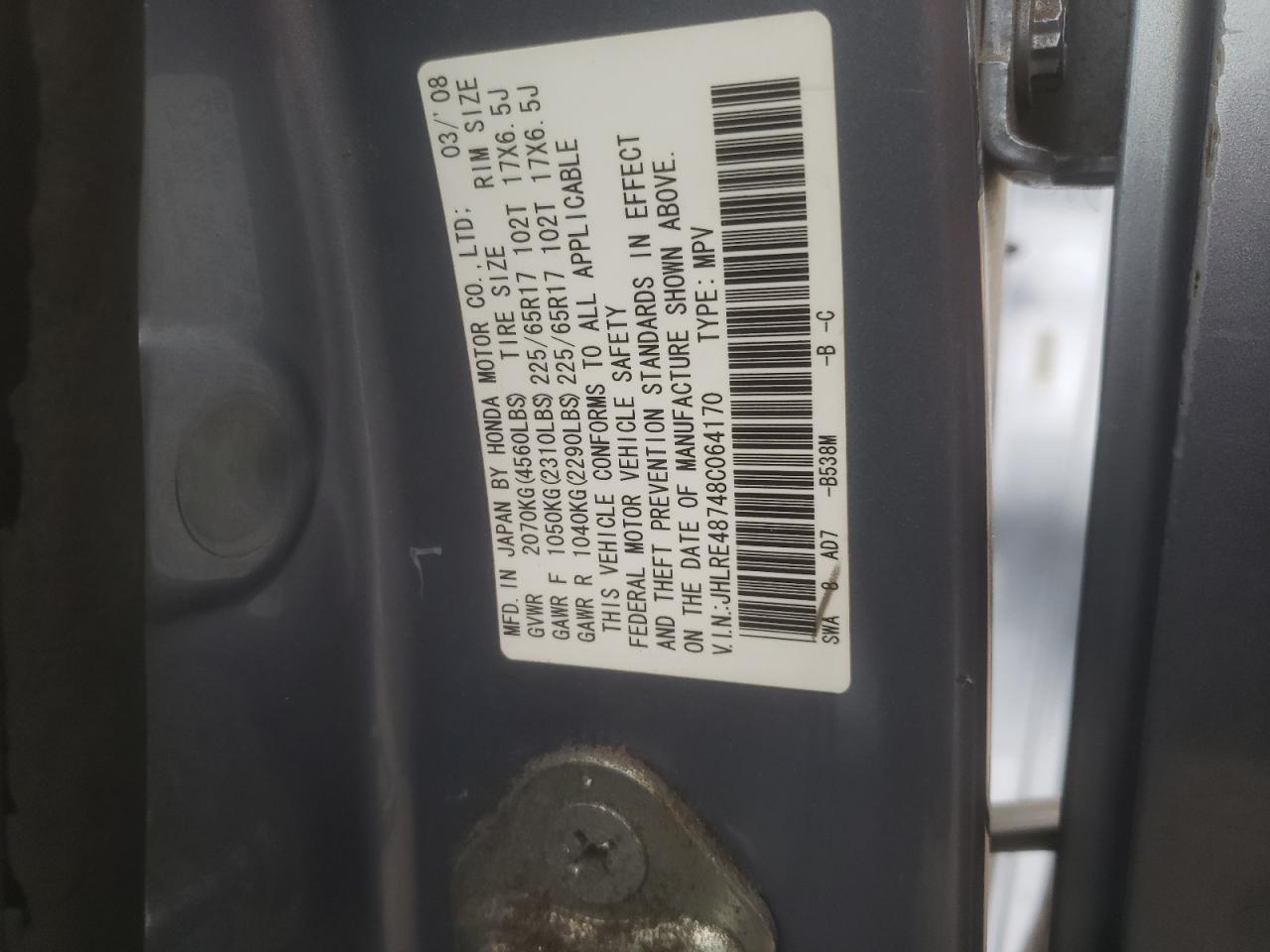 JHLRE48748C064170 2008 Honda Cr-V Exl