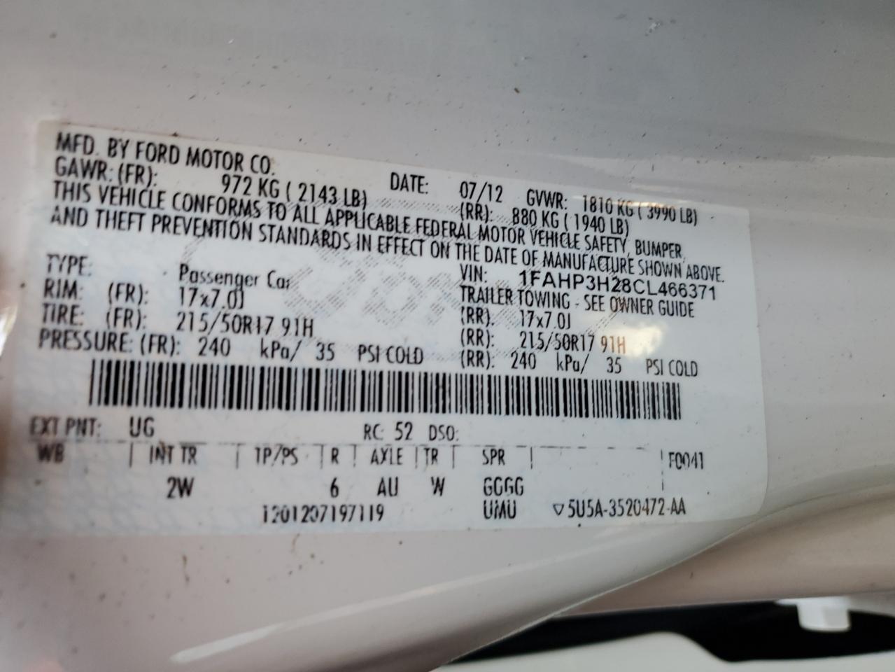 1FAHP3H28CL466371 2012 Ford Focus Sel