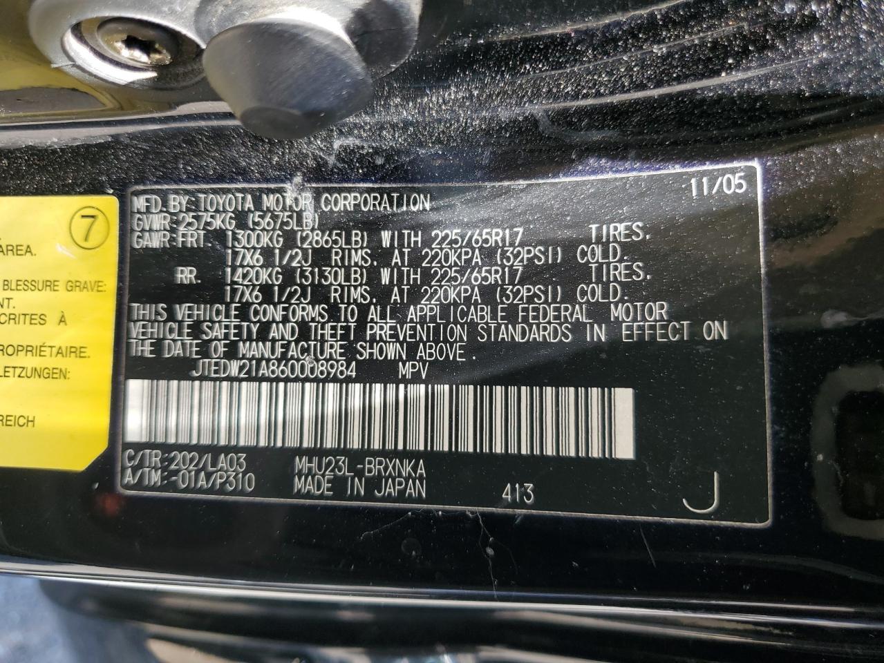JTEDW21A860008984 2006 Toyota Highlander Hybrid