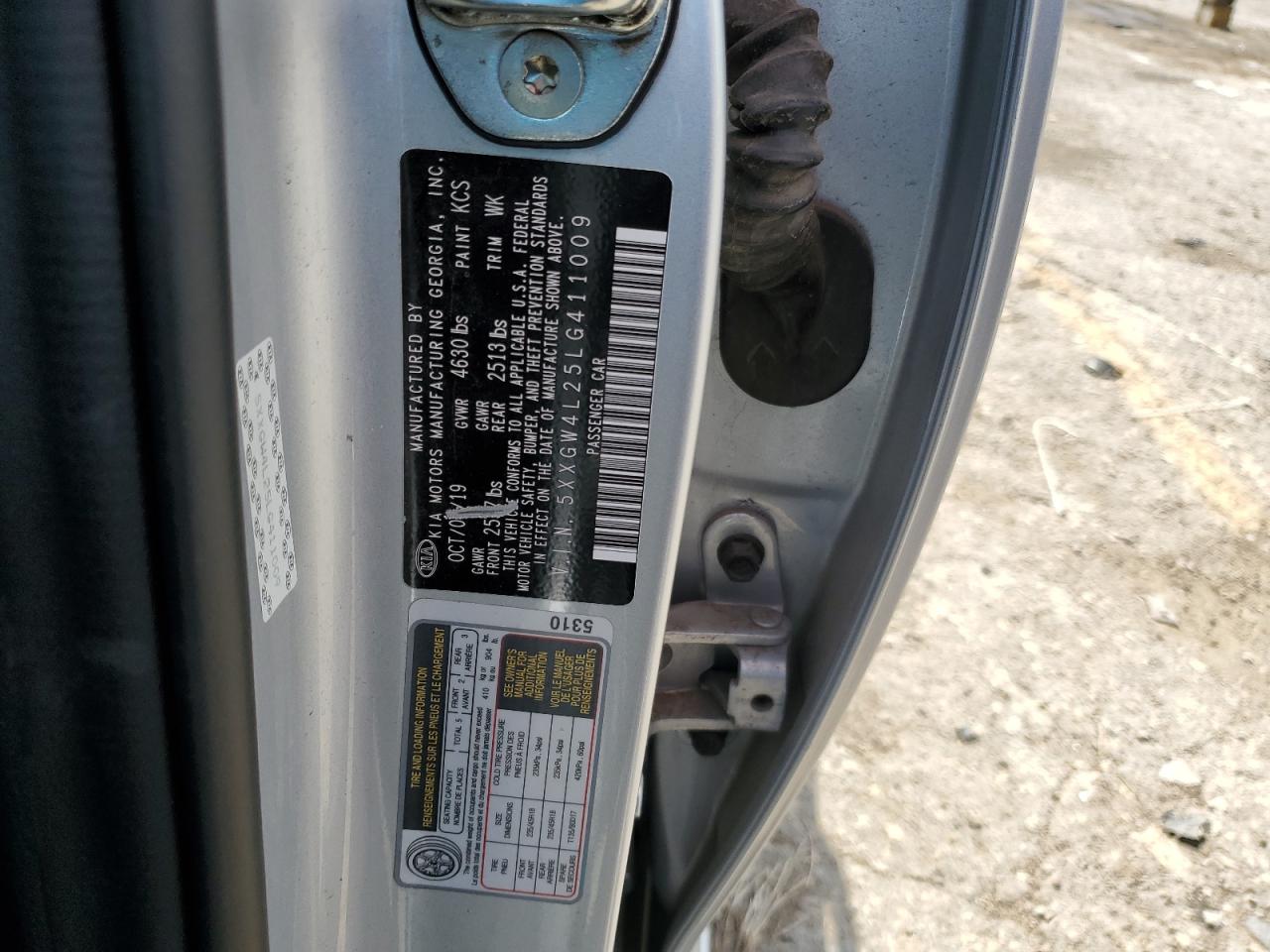 5XXGW4L25LG411009 2020 Kia Optima Sx