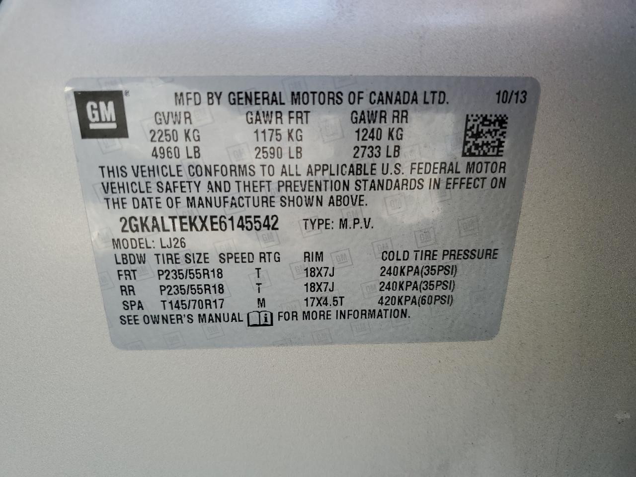 2GKALTEKXE6145542 2014 GMC Terrain Slt