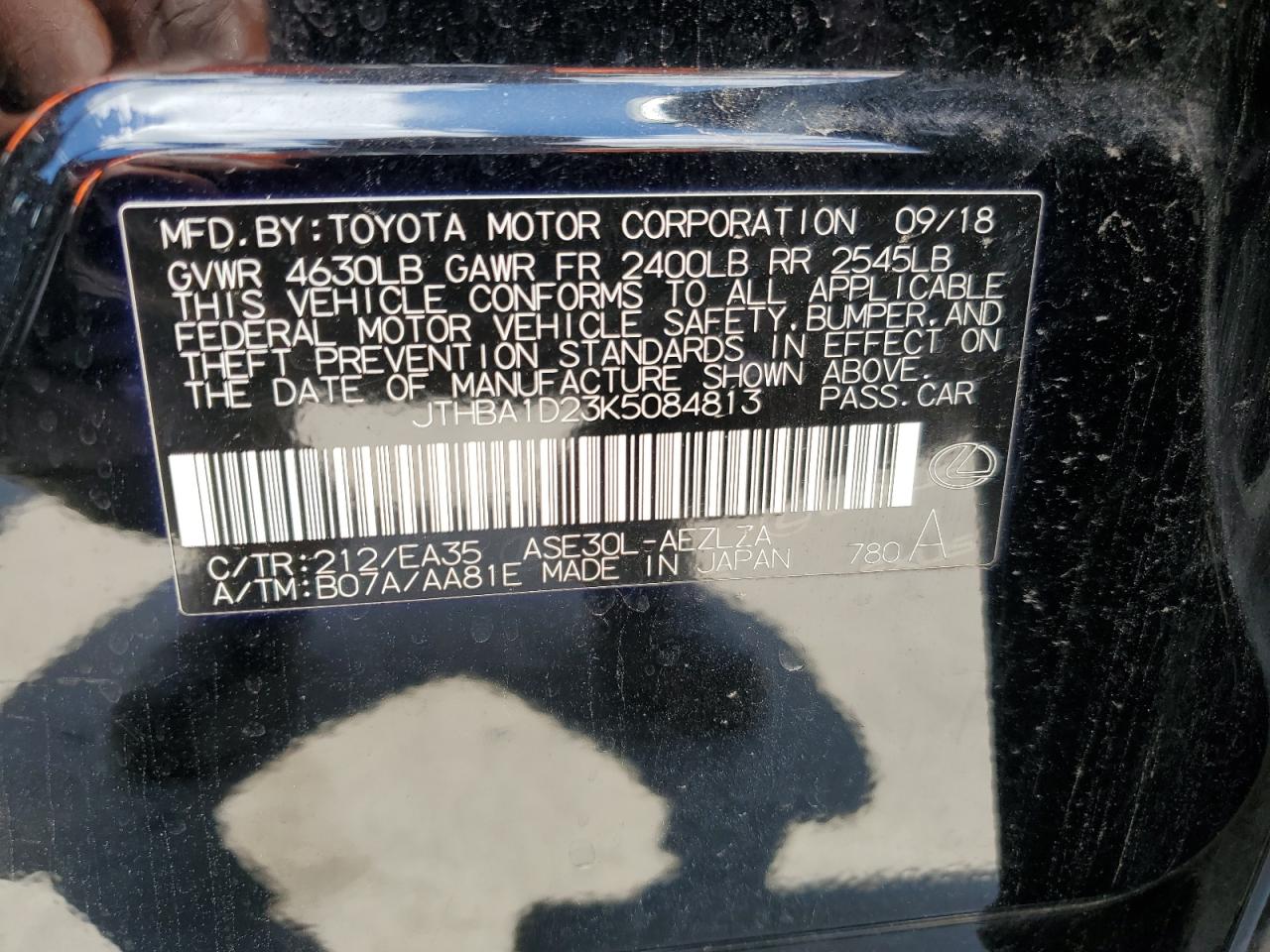 JTHBA1D23K5084813 2019 Lexus Is 300