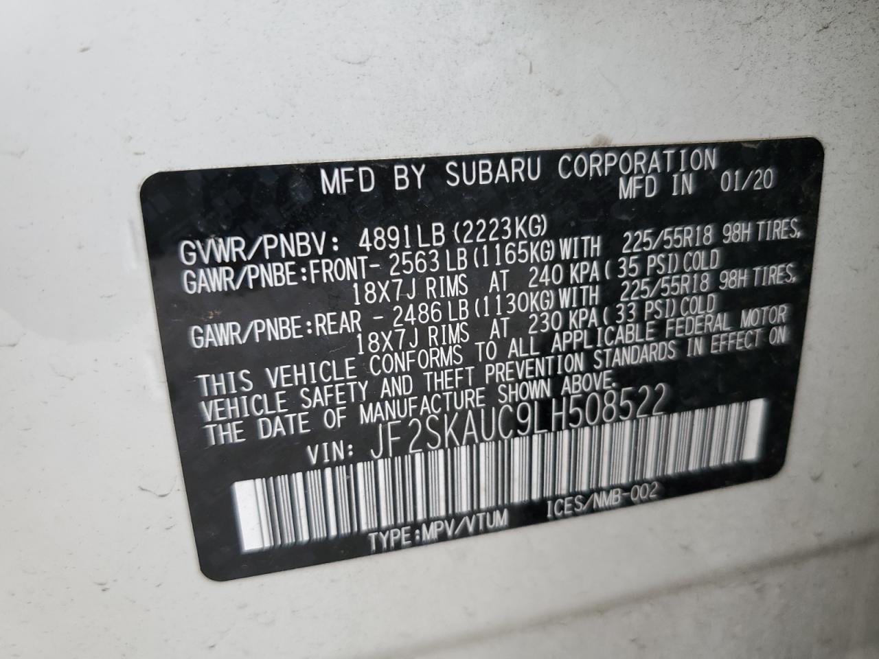 JF2SKAUC9LH508522 2020 Subaru Forester Limited