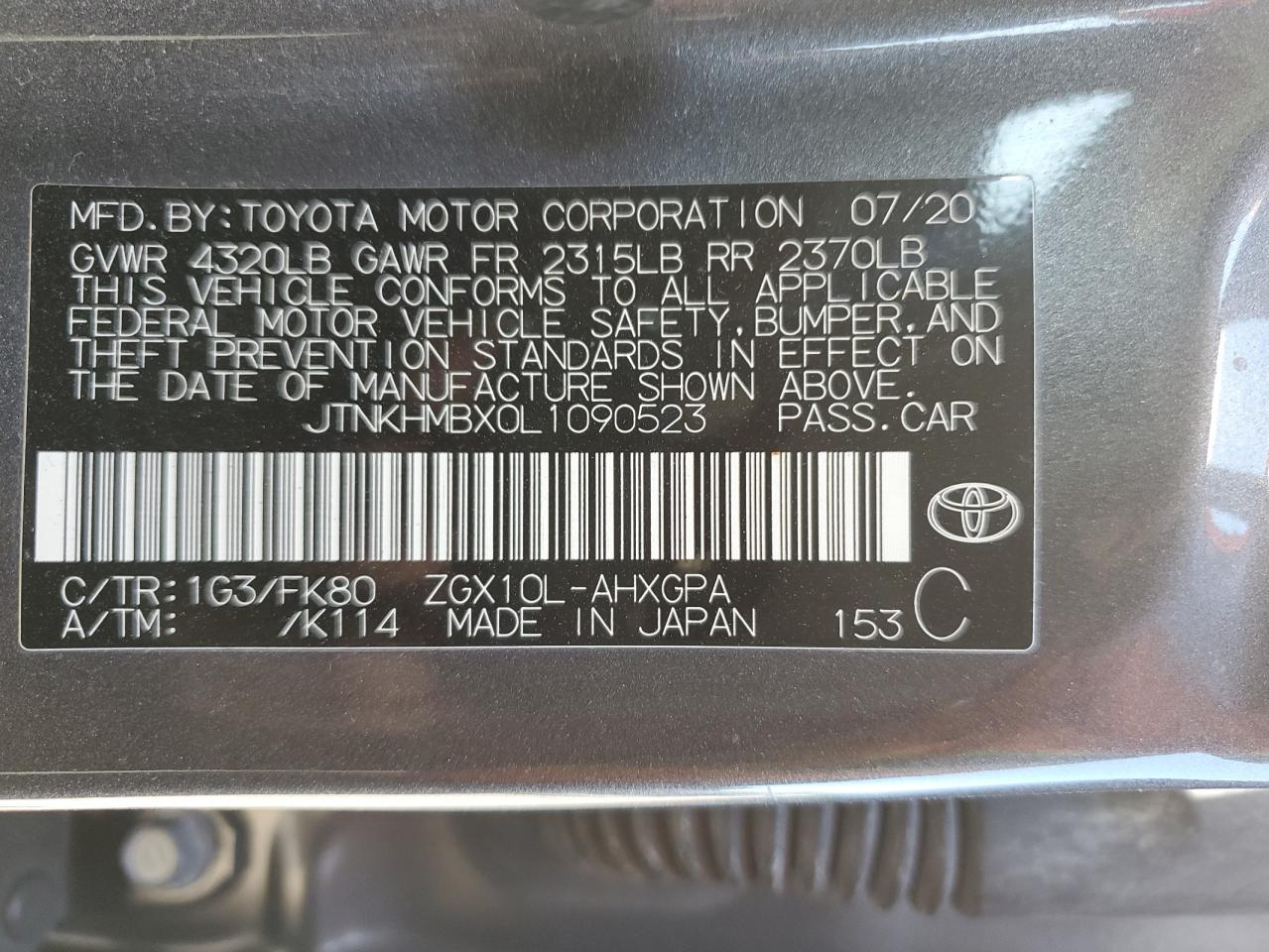 JTNKHMBX0L1090523 2020 Toyota C-Hr Xle