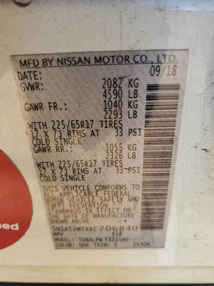 5N1AT2MTXKC706840 2019 Nissan Rogue S