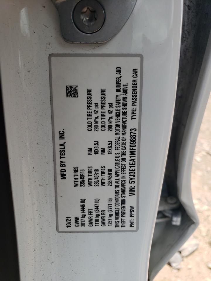 5YJ3E1EA1MF098873 2021 Tesla Model 3