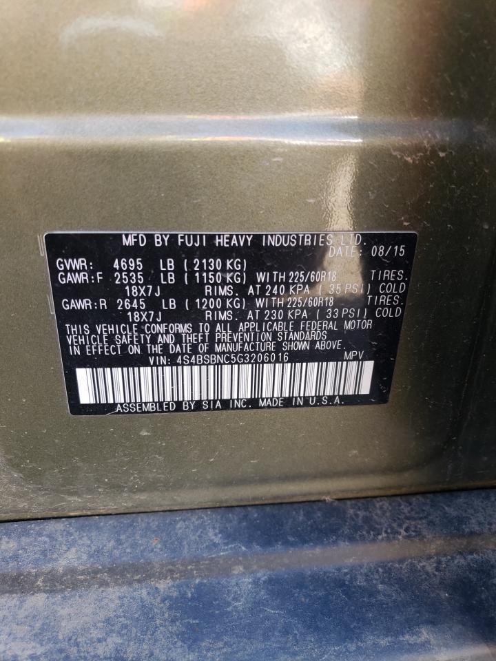 4S4BSBNC5G3206016 2016 Subaru Outback 2.5I Limited