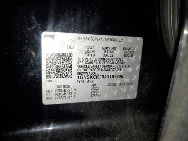 2018 Chevrolet Tahoe K1500 Premier VIN: 1GNSKCKJ6JR187906 Lot: 59671634