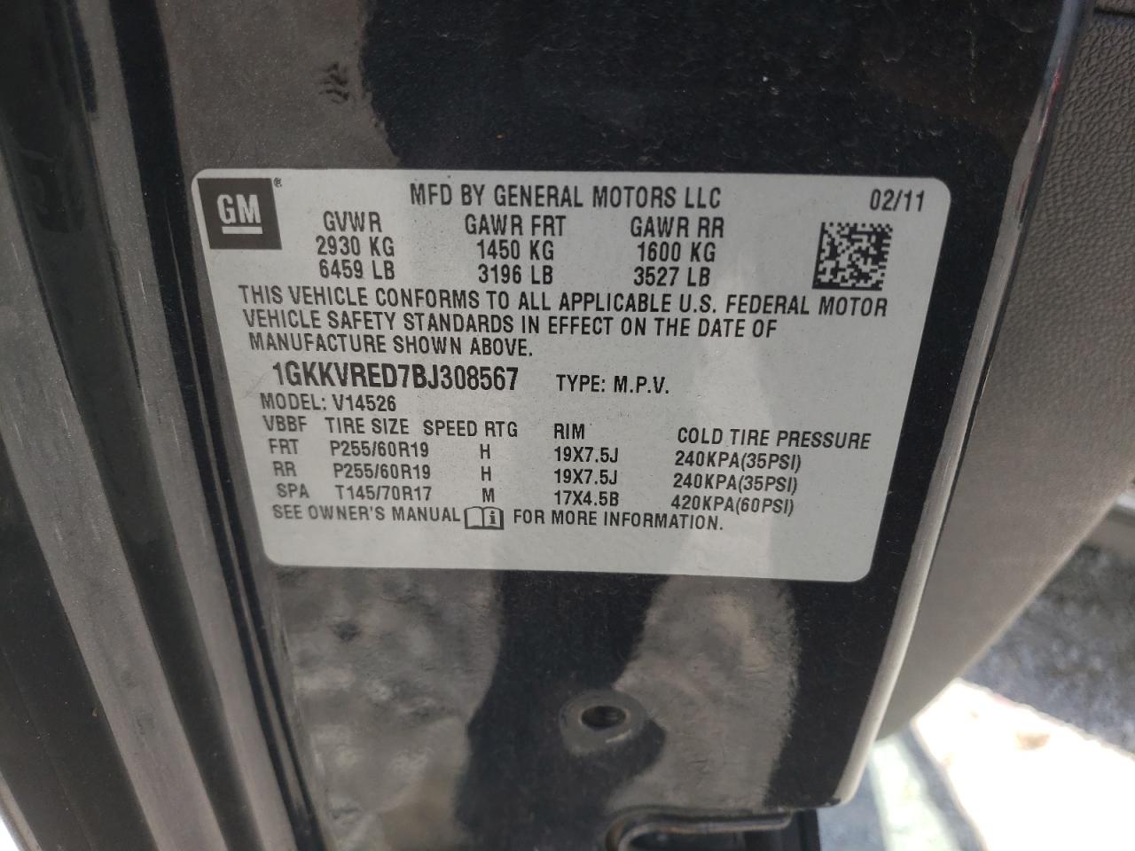 1GKKVRED7BJ308567 2011 GMC Acadia Slt-1