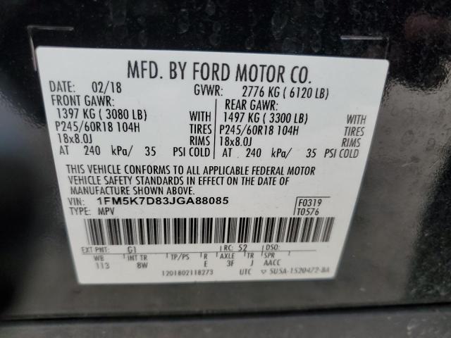 2018 Ford Explorer Xlt VIN: 1FM5K7D83JGA88085 Lot: 59677704