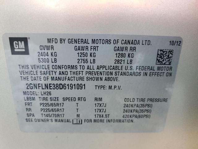 2013 Chevrolet Equinox Lt VIN: 2GNFLNE38D6191091 Lot: 60044534