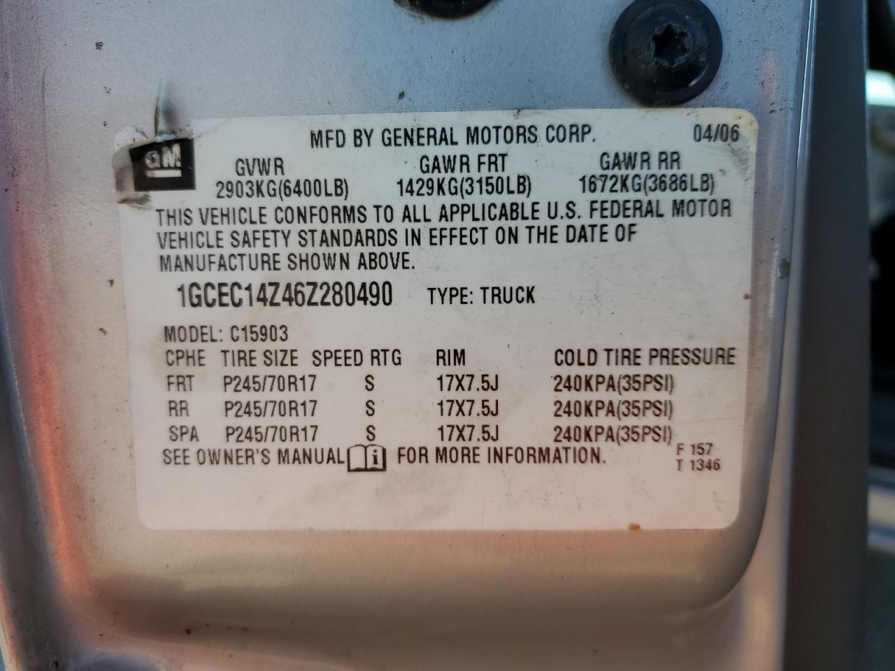 1GCEC14Z46Z280490 2006 Chevrolet Silverado C1500