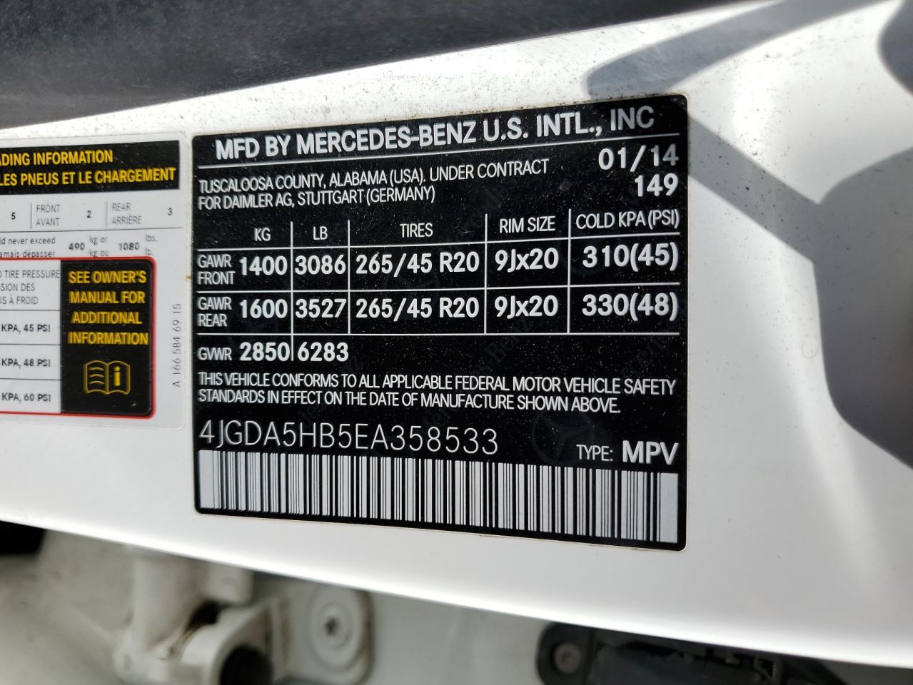 4JGDA5HB5EA358533 2014 Mercedes-Benz Ml 350 4Matic