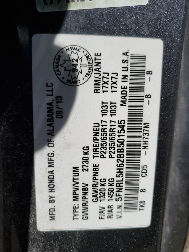 5FNRL5H62BB501545 2011 Honda Odyssey Exl