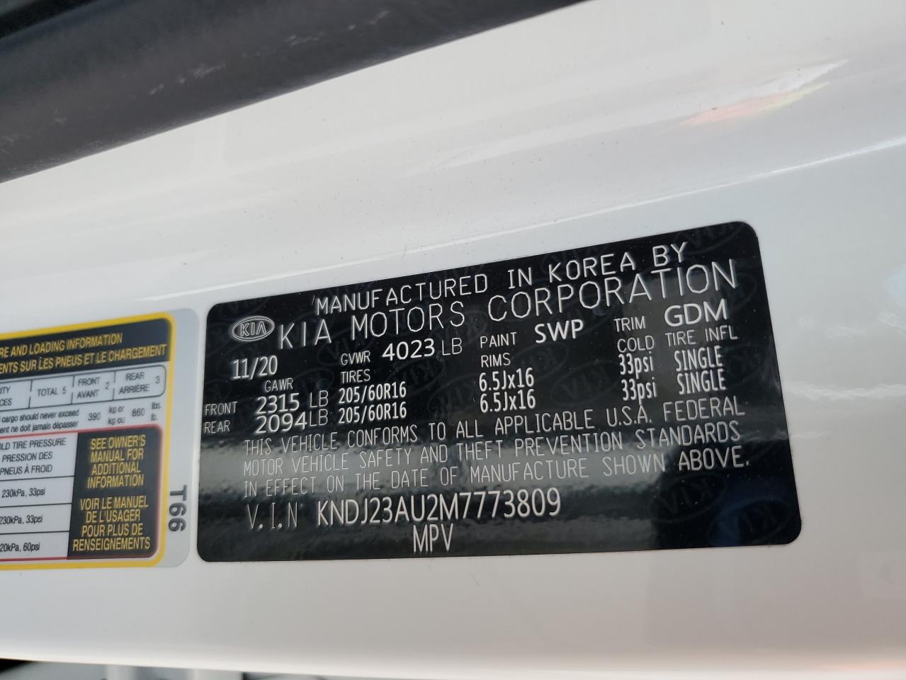 KNDJ23AU2M7773809 2021 Kia Soul Lx