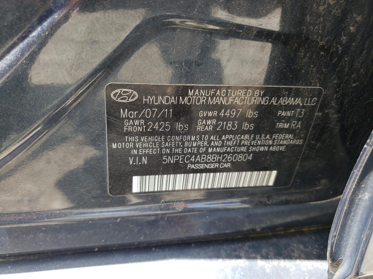 5NPEC4AB8BH260804 2011 Hyundai Sonata Se