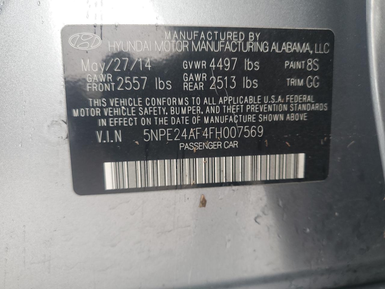 5NPE24AF4FH007569 2015 Hyundai Sonata Se