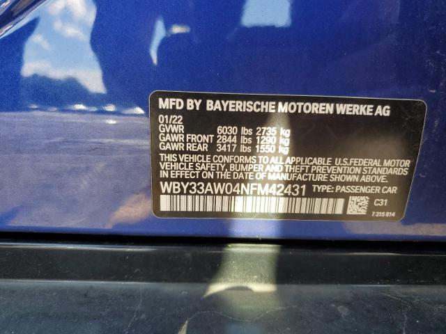 2022 BMW I4 M50 VIN: WBY33AW04NFM42431 Lot: 60519024